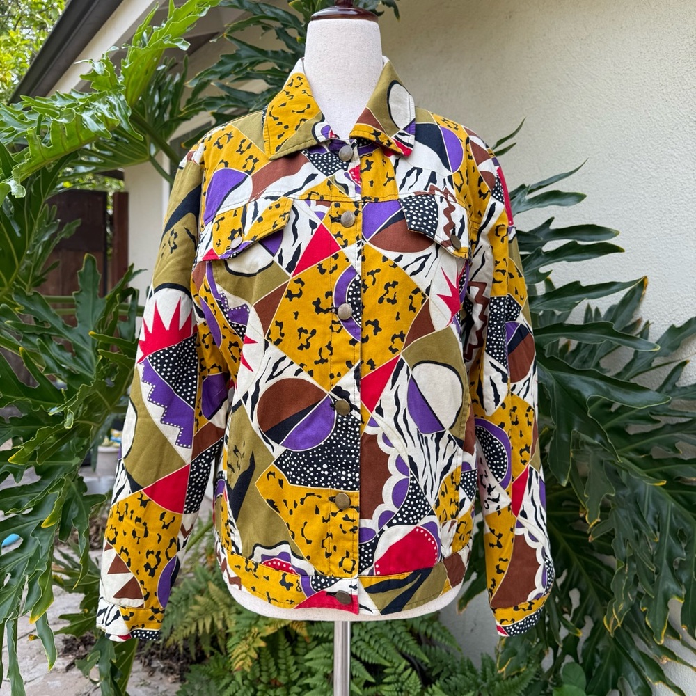 Red Women's Abstract Multicolor Jacket